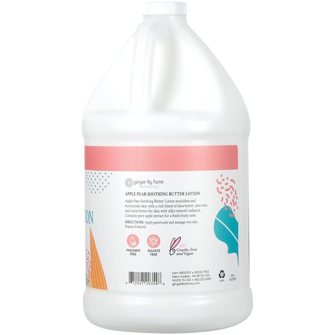 Ginger Lily Farms Botanicals Soothing Butter Lotion for Dry Skin, 100% Vegan & Cruelty-Free, Apple Pear Scent, 1 Gallon Refill (128 fl oz)