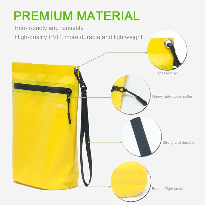 Water-resistant Zipper Pouch 2 Pack, Multi-Purpose Storage Bag Gear Bag for Outdoor Travel Beach Pool Fishing Dirty Clothes Wet Swimsuits (Army Green+Yellow)