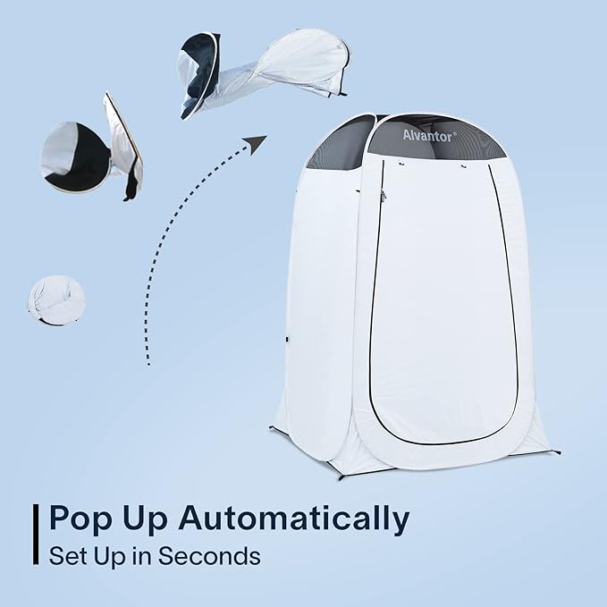 Alvantor Shower Tent Pop Up Changing Room Outdoor Shower Enclosure Pop Up Privacy Tent Toilet Tent Camping Dressing Portable Shelter Teflon Coating Fabric 4āx4āx7' Patent Pending, White
