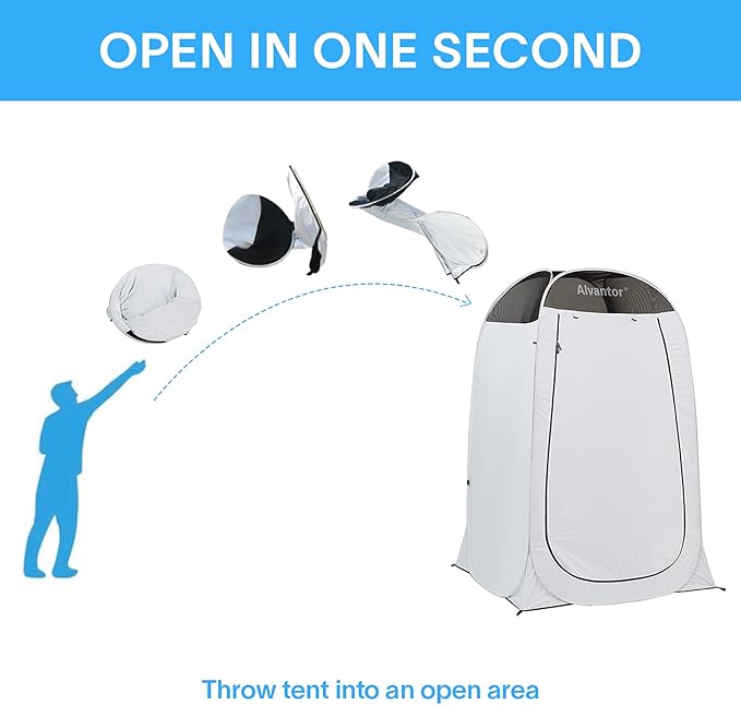 Alvantor Shower Tent Pop Up Changing Room Outdoor Shower Enclosure Pop Up Privacy Tent Toilet Tent Camping Dressing Portable Shelter Teflon Coating Fabric 4āx4āx7' Patent Pending, White