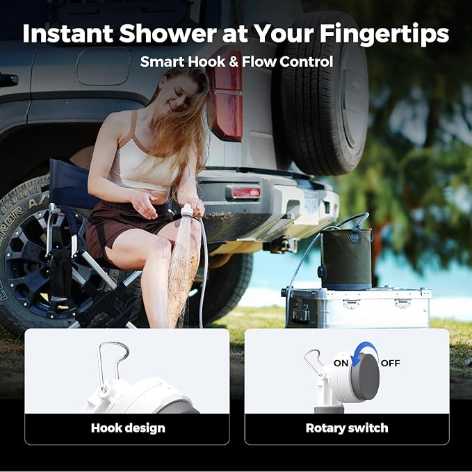 FLEXTAILGEAR Portable Shower Pump, Rechargeable Camping Shower, Outdoor Tiny Shower for Hiking, Waterproof Outdoor Camp Pump, Car wash, Pet Cleaning, Beach Vacations