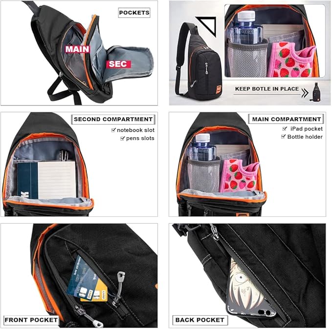 Peicees Small Sling Backpack Waterproof Unisex Shoulder Bag Chest Crossbody Daypack