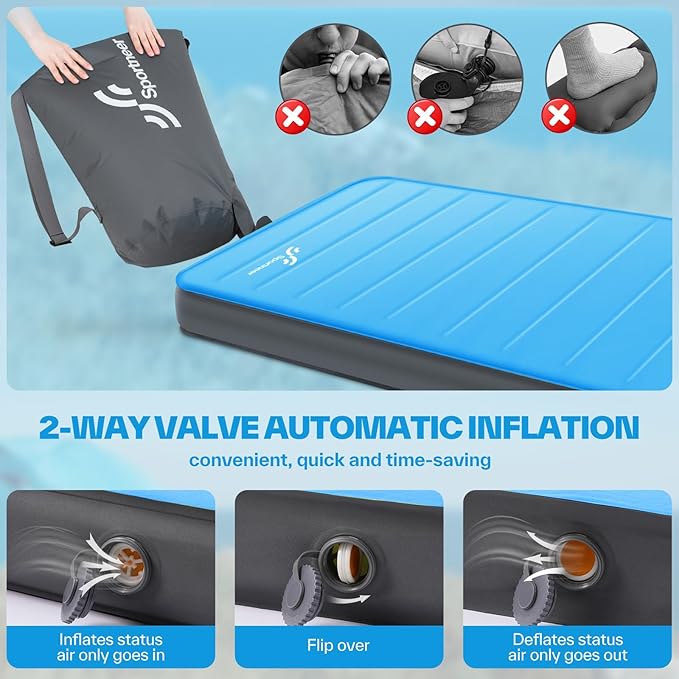 Sportneer Self Inflating Sleeping Pad, 4" Ultra-Thick Elasticity Foam Sleeping Mats for Camping, 4-Season Insulated Durable Camping Mat Air Mattress for Car Travel Tent Home