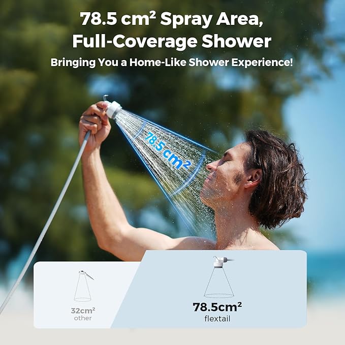 FLEXTAILGEAR Portable Shower Pump, Rechargeable Camping Shower, Outdoor Tiny Shower for Hiking, Waterproof Outdoor Camp Pump, Car wash, Pet Cleaning, Beach Vacations