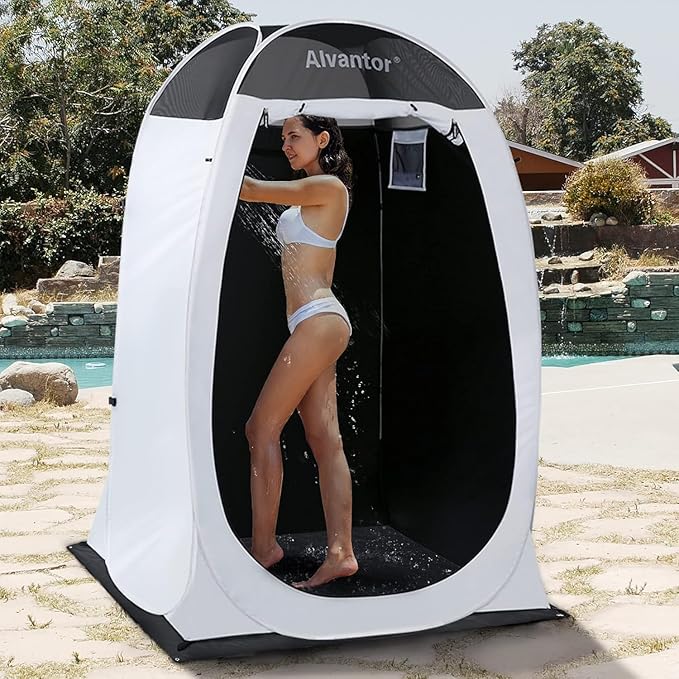Alvantor Shower Tent Pop Up Changing Room Outdoor Shower Enclosure Pop Up Privacy Tent Toilet Tent Camping Dressing Portable Shelter Teflon Coating Fabric 4āx4āx7' Patent Pending, White