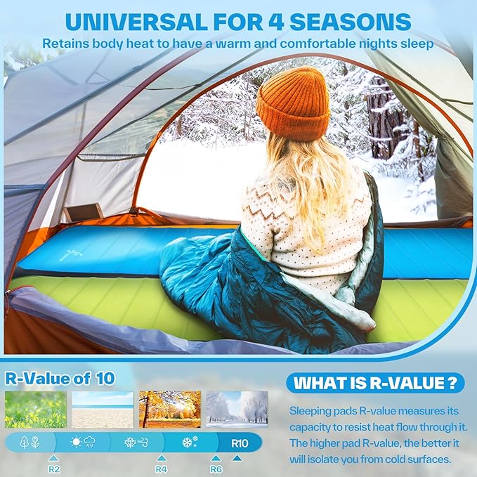 Sportneer Self Inflating Sleeping Pad, 4" Ultra-Thick Elasticity Foam Sleeping Mats for Camping, 4-Season Insulated Durable Camping Mat Air Mattress for Car Travel Tent Home