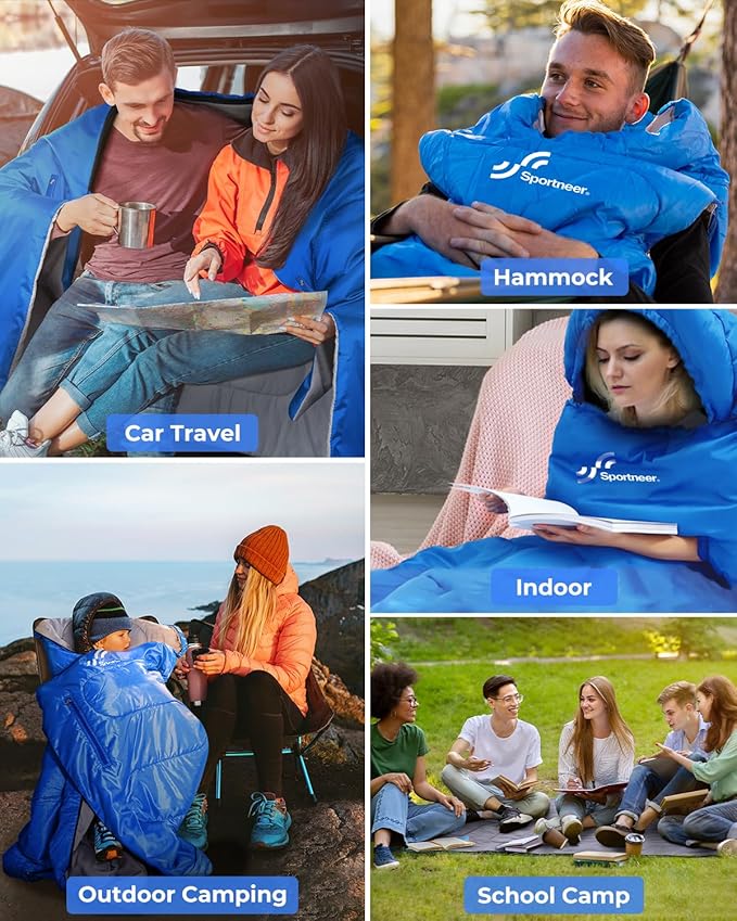 Sportneer Sleeping Bag - Wearable for Adults & Kids with Arm Zipper Holes in Cold & Warm Weather, Waterproof Portable Sleeping Bag for Camping, Hiking, Backpacking, Outdoor Travel