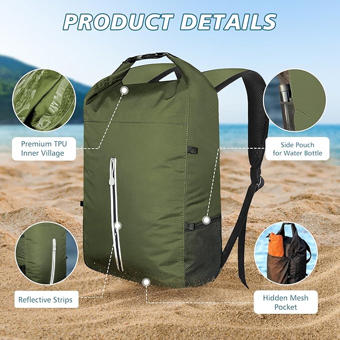Waterproof Backpack 20L/30L, Lightweight Floating Waterproof Dry Bag with Reflective Strips, Great for Kayaking, Water Parks, Camping, Rafting, Wild Fishing