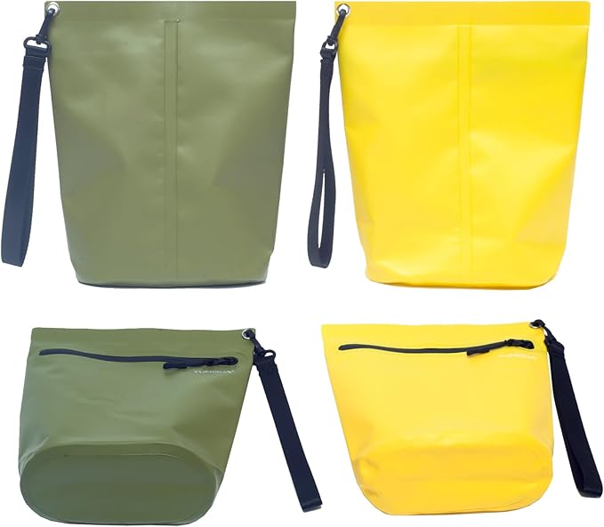 Water-resistant Zipper Pouch 2 Pack, Multi-Purpose Storage Bag Gear Bag for Outdoor Travel Beach Pool Fishing Dirty Clothes Wet Swimsuits (Army Green+Yellow)