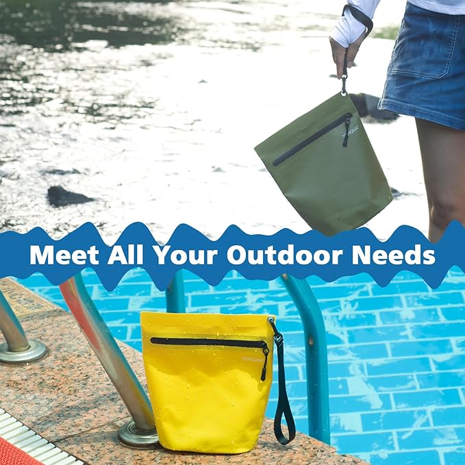 Water-resistant Zipper Pouch 2 Pack, Multi-Purpose Storage Bag Gear Bag for Outdoor Travel Beach Pool Fishing Dirty Clothes Wet Swimsuits (Army Green+Yellow)