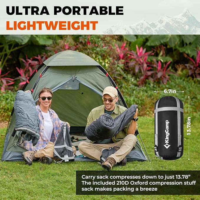 KingCamp Down Sleeping Bag for Adults, 600 FP Cold Weather 3-4 Season Sleeping Bag, Ultralight & Compact with Compression Sack for Backpacking, Camping, Hiking