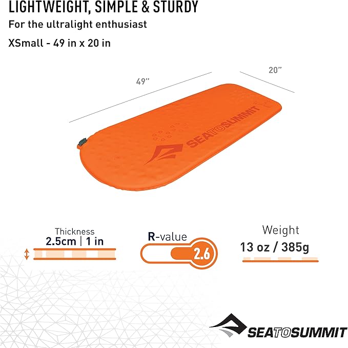 Sea to Summit Ultralight Self-Inflating Foam Sleeping Pad for Backpacking and Camping, X-Small (49 x 20 x 1 inches)